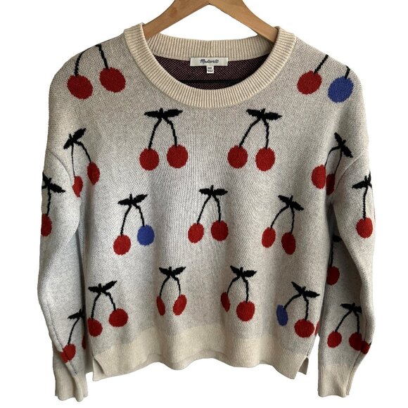 Madewell Cherry Jacquard Super Soft Pullover Sweater Size XXS - Picture 1 of 9